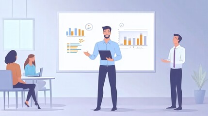 Fototapeta premium Businessman Presents Data To Colleagues During A Meeting