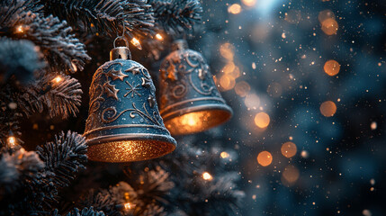 Modern holiday background, floating minimal bells