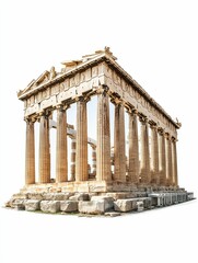 Obraz premium Ancient stone temple, columns, ruins, isolated.
