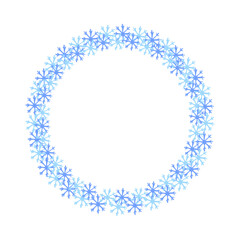 Round frame of blue vector snowflakes isolated from background. Winter concept. Christmas or New Year round frame. Snow