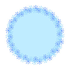 Round frame of blue vector snowflakes isolated from background. Winter concept. Christmas or New Year round frame. Snow
