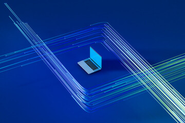 Laptops connected to the internet with vibrant data connections