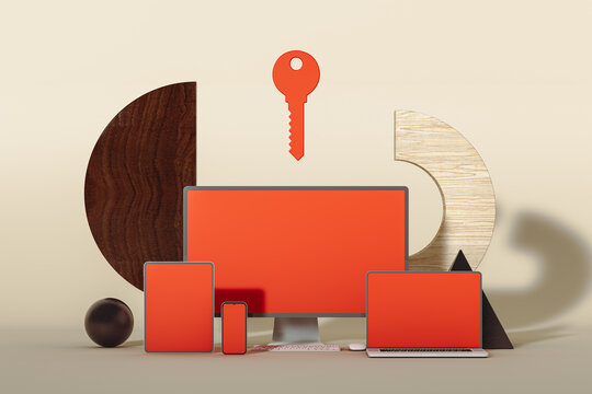 Still life of devices emphasizing security themes