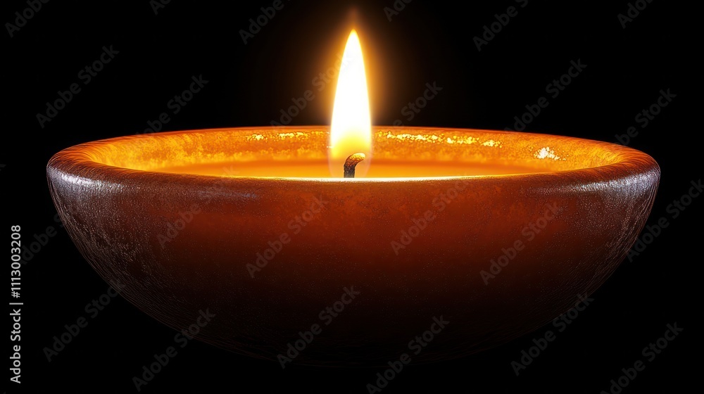 Poster A glowing oil lamp with a single flame, creating a warm and inviting atmosphere.