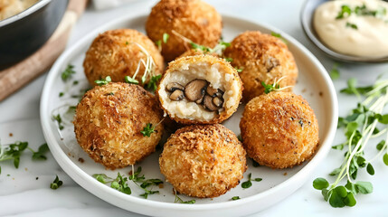 Wild Mushroom and Truffle Arancini with Parmesan Aioli, Italian Appetizer Photography