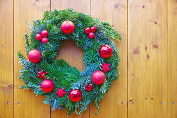 Green Christmas wreath and red balls