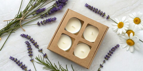Aromatic candle gift set with lavender and daisies