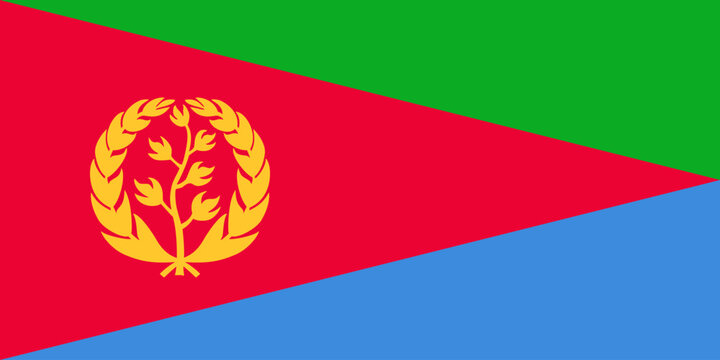 Eritrea flag in official colors, dimensions and aspect ratio. Vector flag symbolizing national pride, identity, heritage, patriotism and authority