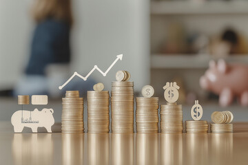 Obraz premium Steigende Münzen und Finanzwachstum in moderner Büroumgebung
