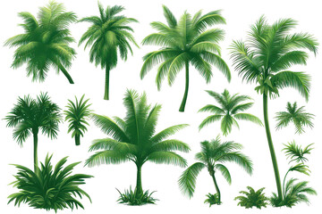 Collection of palm tree silhouettes on a white background