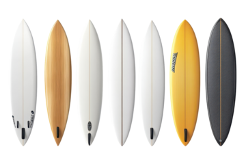 Bright surfboards on a white background