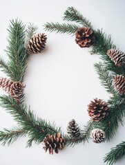 Fototapeta premium Winter Holiday Wreath: Evergreen Branches & Pine Cones