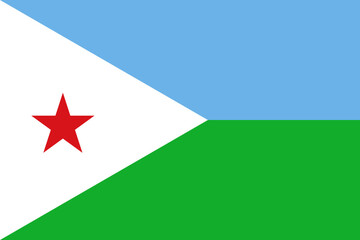 Djibouti flag in official colors, dimensions and aspect ratio. Vector flag symbolizing national pride, identity, heritage, patriotism and authority