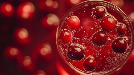 A refreshing drink with floating cranberries in a fizzy beverage.