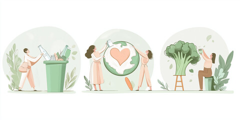 Nachhaltigkeit und Umweltschutz in drei kreativen Illustrationen

