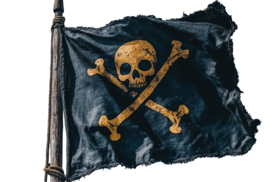 Black silhouette of a pirate flag with a skull and bones