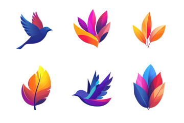 a set of bird icons with open wings in silhouette style