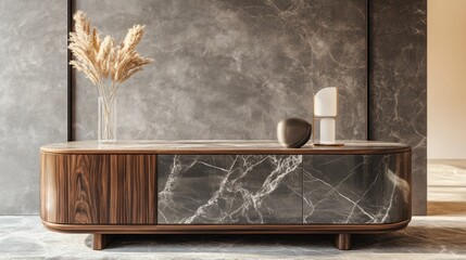 Minimalist Dining Room Design: Marble Table and Wooden Chairs