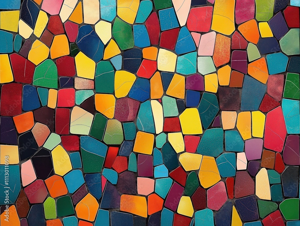 Aufkleber colorful mosaic pattern with irregular shapes, various vibrant hues. abstract design ideal for inter