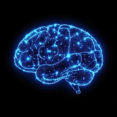 Tech brain illustration with glowing connections. Modern tech concept. Illustrates advanced neural network. Potential for neuroscience, artificial intelligence tech evolution concepts. Advanced tech