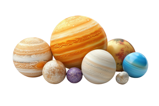 Dance of the planets of the solar system on a white background