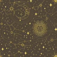 Linear brown celestial seamless pattern vector