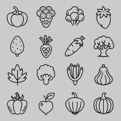 Charming Collection of Cartoon-Style Vegetable Icons Including Tomatoes, Bell Peppers, and Carrots Ideal for Learning Resources