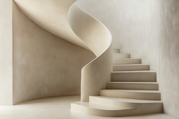 Naklejka premium Elegant spiral staircase in a minimalist interior space.