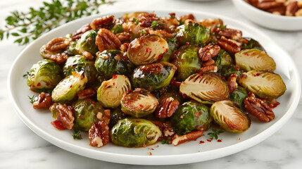Roasted Brussels Sprouts with Maple Bacon and Pecans, Side Dish Photography