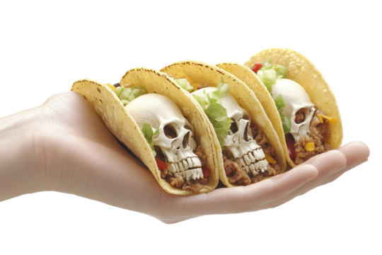 Hot dog with the image of a white skull