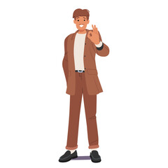 Old-fashioned gentleman isolated cartoon character wearing vintage clothing gesturing ok hand sign