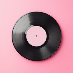 Classic Vinyl Record on Pastel Pink Background with Minimalist Design