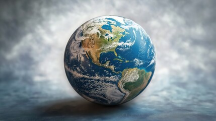 Planet Earth globe displays Earth continents, oceans. Image shows detailed geography. Suitable for global awareness, environmental campaigns. Used for educational resources. Represents Earth surface