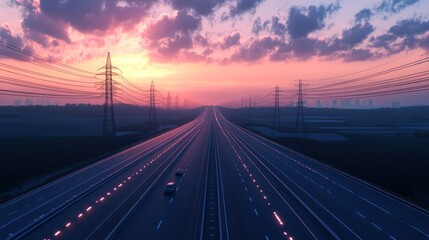 Fototapeta premium A futuristic electric highway stretching into the horizon.