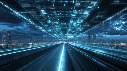 A futuristic electric highway stretching into the horizon.