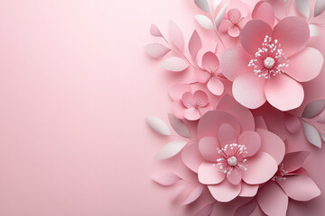 Fototapeta premium Pink flowers on pink background.