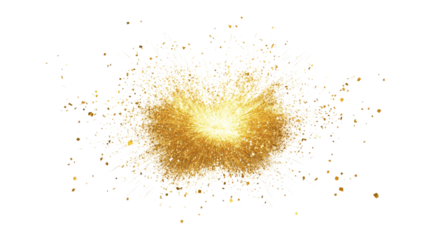 Energetic burst of golden sparks transparent background