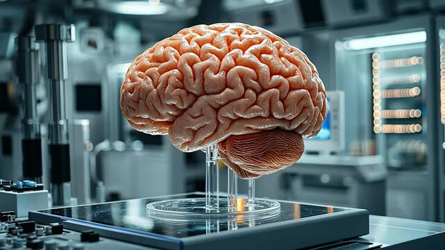 Human Brain Model on Display in a Modern Laboratory Setting