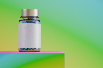 Supplement Bottle with Blank Label on Vibrant Gradient Background

