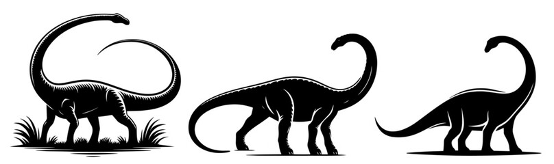 majestic brachiosaurus and palm trees in silhouette – black vector collection © Luka