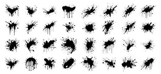 set of ink splatters in hand-drawn black vector illustration
