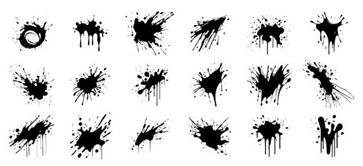 set of ink splatters in hand-drawn black vector illustration