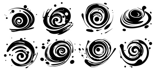 collection of abstract ink swirl elements with dynamic circular patterns
