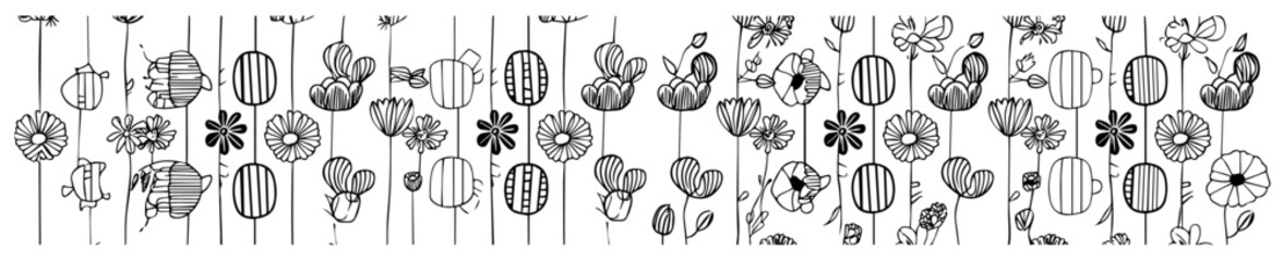 decorative floral pattern with vertical elements in black and white design