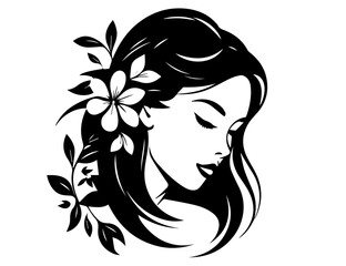 elegant black and white portrait of a woman with flowers in her hair