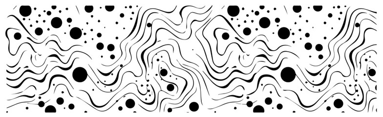 hand-drawn wavy lines and polka dots abstract pattern vector
