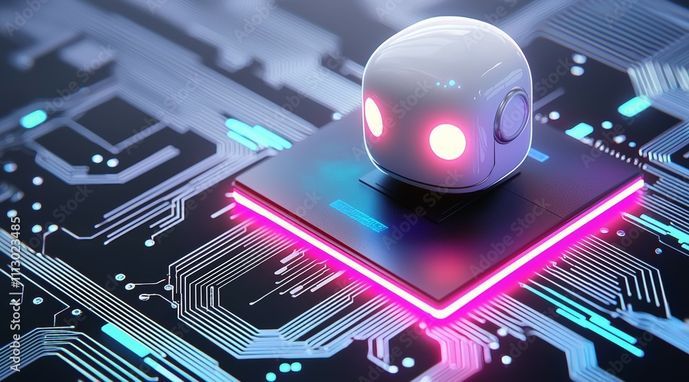 Poster a robot is sitting on a computer chip