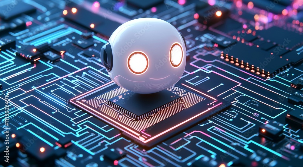 Poster a robot is sitting on top of a computer chip