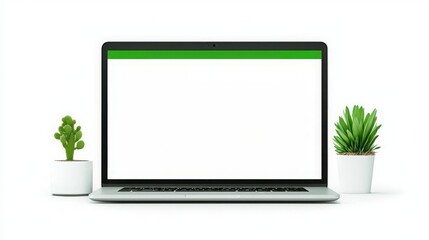 Business Customer Service Decision-making A minimalist laptop setup with indoor plants and empty screen.