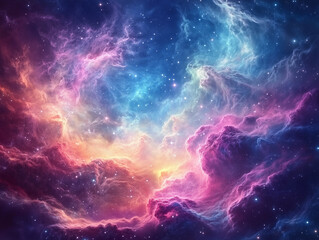 Vibrant cosmic nebula with swirling colors illuminating deep space at night